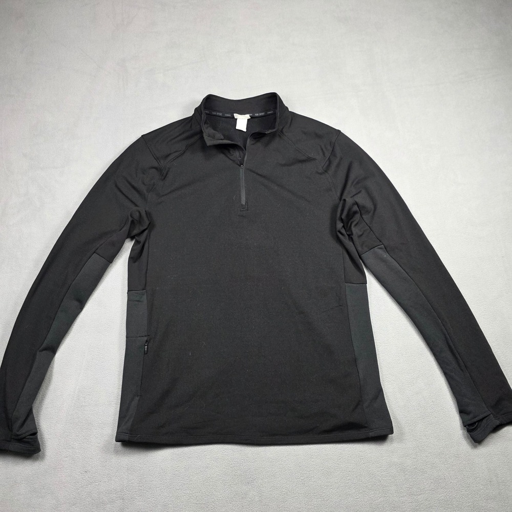 H&M Sport Pullover Mens Large Black Running 1/4 Zip Solid